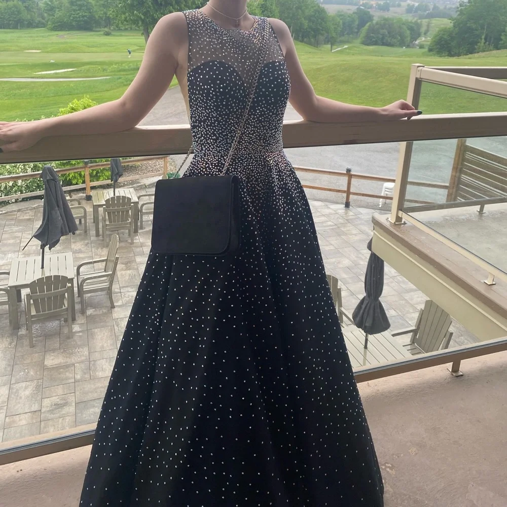 Black prom dress | Ball Gown | A line | Illusion neckline | Sweetheart neckline - Picture 1 of 3